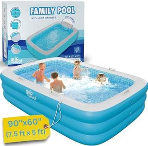 GRIP A POOL Premium Large Inflatable Pool with Soft Floor, Handles and Drain for Adults and Kids, 90"x60"19" Durable Blow Up Outdoor Swimming Pool for Backyard, Summer Gift, Family Size Kids Pool