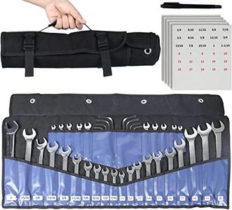 30 Pocket Wrench Roll Up Pouch - Portable Canvas Cloth Wrench Tool Organizer Bag Holder with SAE & Metric Labels