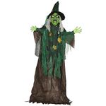 HOMCOM 72 Inch/6ft Life Size Outdoor Halloween Decoration Witch, Animated Prop Decor with Sound and Motion Activated, Light Up Eyes, Creepy Sound