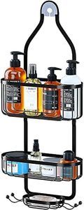 Bathroom Hanging Shower Organizer, Over Head Shower Caddy Basket with Hooks for Razor and Sponge, Rustproof Stainless Steel, Black ，Household Essentials