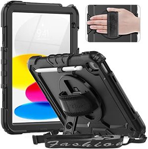 Timecity Case for iPad 10th Generation 10.9 inch, Case for iPad 10 Gen: with Strong Protection, Screen Protector, Hand Strap, Shoulder Strap, 360° Rotating Stand, Pencil Holder - Black