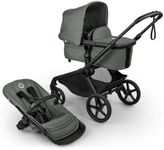 Bugaboo Kangaroo Single to Double Tandem Stroller with Seat and Bassinet for All Terrains, Black/Forest Green