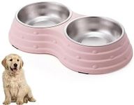 Wolike Pet Bowl Basic Dog Bowls Pet Bowl Anti Overturning and Anti Slip Double Bowl Dog Bowl Dog Plate Cat Bowl Stainless Steel Water Bowl Bottom with Anti slip Pad (Pink-Medium)