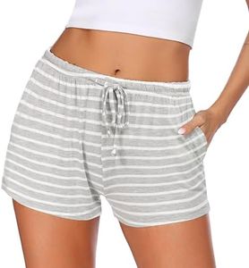 Ekouaer Women Pajama Shorts Comfy Lounge Bottom with Pockets Stretch Strip Sleepwear Drawstring Pj Bottoms Sleep Shorts Large