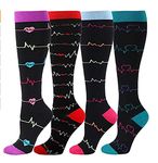 Compression Socks for Women & Men - 4 Pairs Best for Running, Sport, Nurse, Travel (CA/US, Alpha, Large, X-Large, Regular, Regular, Black10)