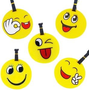 Pack of 5 Luggage Tags / 130 Emoji Luggage Tags Accessories Luggage Tag Cruise Luggage Tag Smiley Blowing A Kiss for Luggage Travel Bags Suitcase Backpacks (Emoji)