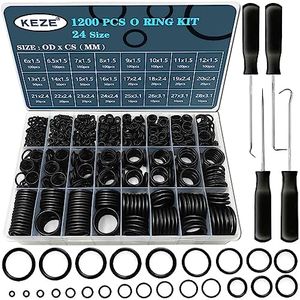 Keze 1200 Pcs 24 Size Universal Rubber O-Ring Assortment Kit with 4-Piece Precision Pick and Hook Set for Auto Vehicle Faucet Plumbing Pressure Washer Air or Gas Sealing Repair OD:6mm-28mm Oring