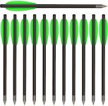 HUNTSPM 6.3" Carbon Crossbow Bolts Arrows with Sharp Steel Tips for 50-80lbs Pistol Crossbow Precision Target,Great for Practicing Shooting Target, Small Hunting (12pcs green)