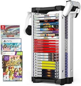 Allnice Game Storage Tower Multifunction Video Game Shelf for 24 game Disk, 2 Headsets Controllers Holder Compatible with PS3/PS4/PS5/ Nintendo Switch/Xbox One, Xbox Series X/S and Blu-Ray Discs