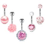 Funseedrr 5pcs Surgical Steel Belly Bars Belly Button Piercing Rings Set 10mm 14G CZ Crystal Flower Navel Piercing Bars