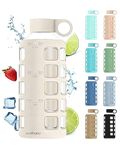 purifyou Premium 40/32 / 22/12 oz Glass Water Bottles with Volume & Times to Drink, Silicone Sleeve & Stainless Steel Lid Insert, Reusable Bottle for Fridge Water, Milk, Juice (22oz Pearled Ivory)