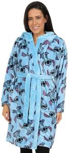 Lilo and Stitch Ladies Fleece Hooded Dressing Gown - Blue, blue, 46-48