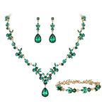 Clearine Wedding Jewellery Set for Women Bride, Y-Necklace Tennis Bracelet Dangle Earrings Set Crystal Teardrop Marquise Cluster Jewelleryfor Bridal Bridesmaid Emerald Colour Gold-Tone