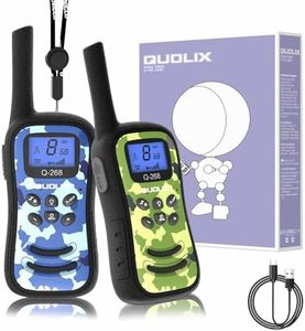 QUOLIX Mimetico Walkie Talkie Ricaricabili per Bambini, Giochi da Esterno a 8 Canali a Lunga Distanza Walkie Talkie per Bambini con Torcia, Regali per Ragazze e Ragazzi dai 3 ai 12 Anni (Blu+Verde)