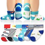 ELUTONG Baby Boys Terry Socks with Grips, Unisex Newborn 6 Pairs Warm Thick Roll Top Cotton Ankle Socks for Boy Girl 6-12 Months