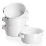 Sweejar Ceramic Soup Bowls with Double Handles, 28 Oz Stacked Bowls for French Onion Soup, Cereal, Pot Pies, Stew, Chill, Pasta, Set of 4 (White)