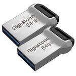 Gigastone Z90 [2-Pack] 64GB USB 3.2 Gen1 Flash Drive, Mini Fit Metal Waterproof Compact Pen Drive, Reliable Performance Thumb Drive, USB 2.0 / USB 3.0 / USB 3.1 Compatible