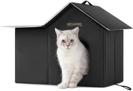Rest-Eazzzy Outdoor Cat House, Feral Cat House Insulated with Mat and Clip, Weatherproof and Insulated, Cat Beds for Cats Kittens Puppies, Never Blow Away (Black, M 13" X 17" X 20")