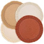 Round Cotton Placemat Set of 4 for Heat Resistant Farmhouse Natural Placemats,13 Inch Boho Placemats Indoor & Outdoor Washable Table Placemats for Kitchen Dining Wedding Home Christmas Decoration