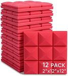 Fstop Labs Acoustic Foam Panels, 12 Pack Red 2'' X 12" X 12" Mini Mushroom Studio Wedge Tiles, Sound Panels Sound Proof Foam Panels Sound Proofing Padding For Wall