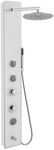 MENATT White Glass Shower Panel Tower System, 304 Stainless Steel and Glass 4 in 1 Shower Tower System with 9-inch Shower Head, 3 Body Massage Jets, Handheld Shower and Tub Spout