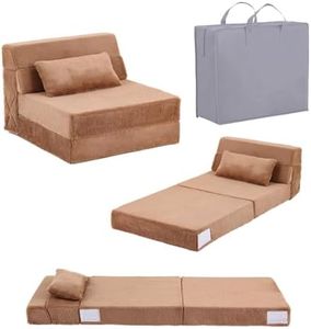 Tiita Folding Sofa Bed for Kids, Quad-Fold Mattress with Pillow, Soft Plush Couch, Portable Storage Bag, Convertible Lounger, for Playroom, Living Room, Guest Room, Brown
