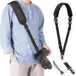 KTUEOV Camera Strap Quick Release, Camera Shoulder Strap Adjustable with Safety Tether Non-slip Wide Nylon Strap 2 Pockets and 2 Retainers, Crossbody Camera Strap Padded for DSLR Camera(Black)