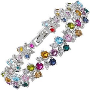 RIZILIA Tenis Pulsera [18cm/7inch] con Corte Redondo Piedras Preciosas Circonita CZ [Multicolor] en 18K Chapado en Oro Blanco, Elegancia Moderna Sencillo