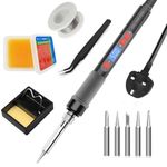 Soldering Iron Kit, ILIBILIB 90W LCD Auto Sleep Adjustable Temperature °F/°C Conversion Welding Gun Tool, 5 Solder Iron Tips, Soldering Iron Stand, Cleaning Sponge, Flux, Tweezers, Solder Wire