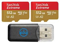 SanDisk Micro Extreme 512GB SDXC UHS-I U3 V30 Memory Card (2) Works with Camera GoPro Action Camera Hero 12 Black (SDSQXAV-512G-GN6MN) Bundle with (1) Everything But Stromboli MicroSD Card Reader