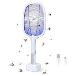 2-in-1 Rechargeable Mosquito Killer Racket with UV Light Lamp, Bug Zapper with Base Stand, 3200V High-Voltage Grid for Indoor & Outdoor Use (Mosquito Killer Racket)