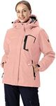 Rdruko Womens Waterproof Jacket Thermal Fleece Lined Windproof Outdoor Walking Hiking Skiing Snowboarding Winter Coat with Detachable Hood, Pink, XL