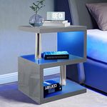 Blisswood High Gloss Coffee Table Small Side table With Storage Shelves, 2 Tier Sofa End Table With Led RGB Lights Ractangle S Shape Coffee Table For Living Room Furniture (Grey)