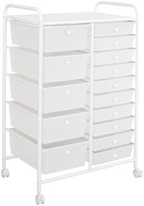 Seville Classics Rolling Utility Organizer Storage Cart, for Home Office, School, Classroom, Scrapbook, Hobby, Craft, 15 Drawer, White