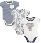 Touched by Nature Unisex Baby Organic Cotton Bodysuit, 3 Pack - 0-3 Months - Elephant