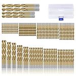 CYLBAQ 99pcs Titanium Coated Steel Drill Bit Sets, 1.5-10mm Drill Bits for Drilling Wood, Plastic, Aluminum, Copper and Thin Iron, High Speed Steel HSS 4241 Wood Drill Bits