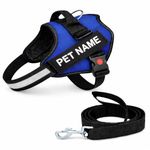 Berlin's PET ACCESSORIES Personalized Dog Harness with Pet Name & Phone Number, No Pull Dog Vest,Escape Proof Reflective Dog Harness, Custom Patches with Hook Backing (Blue, XL (35KGS Above))