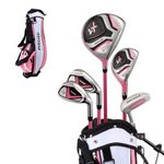 Distinctive Girls Pink Junior Golf Club Set for Age 6 to 8 (Height 3'8" to 4'4"), Left Handed Only, Set Includes: Driver, Hybrid Wood, 2 Irons, Putter, Bonus Stand Bag & 2 Headcovers