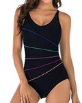 SYKT Women's Athletic One Piece Swimsuits Sports Bathing Suit Tummy Control High Waisted Swimwear Black