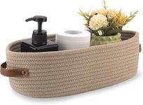 SANWALSA [Pack of 1-13x6x4 inch, Oval, Brown] Handwoven Soft Jute Cotton Basket with Leather Handle | Shelf Baskets, Naturally Reshapes After Filling | Ideal for Storage, Organization & Gift Hampers