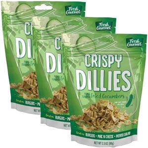 Fresh Gourmet Crispy Dillies Pickle Flavored Fried Cucumbers | 3.5 Ounce, Pack of 3 | Low Carb | Crunchy Snack and Sandwich Topper