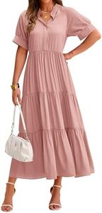 dowerme Ladies Mid-Length High Waist A-Line Dress Summer Semi Formal Prom Wedding Guest Dresses for Women 2025(Solid Nude Pink,XX-Large)