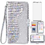 Asuwish Phone Case for LG Velvet 5G/LGVelvet Verizon G5 UW T-Mobile 2020 Wallet Cover with Screen Protector and Wrist Strap Flip Card Holder Bling Glitter Cell LM G900UM 4G Tmobile Women Girls Silver