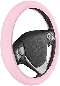 BDK Sharper Image Ultra Soft Car Steering Wheel Cover for Women, Standard 15 inch Size, Cute Comfy Grip Faux Leather for Truck Van SUV Auto, Pink