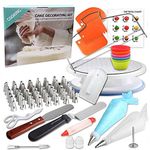 90 Pcs Cake Decorating Supplies kit with Cake Turntable-Cake leveler-48 Piping Tips with Pattern Chart -Straight & Offset Spatula-20 Icings Bags- 3 Icing Smoother Scraper Set for Beginner Cake-Lover