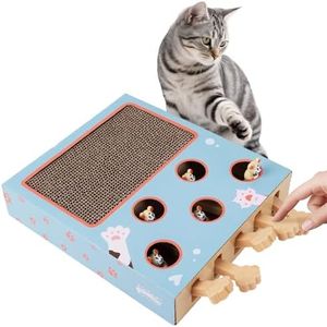 PAWISE Interactive Cat Play Scratch,3-in-1 Whack-A-Mole Puzzle Toy, Cat Scratching Post with Catnip, Fun Toy for Kitten,Cardboard Box to Relieve Boredom and Boost IQ for Indoor Cats