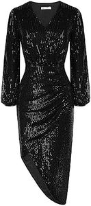 GRACE KARIN Robe Longue Femme de Soirée Paillettes Brillante Chic Robe Moulante Foncée Asymétrique Irrégulier Noir -1 M
