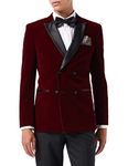 Men’s Velvet Double Breasted Tuxedo Suit Jacket Smoking Dinner Blazer Retro Classic Tailored Fit (46, Burgundy)