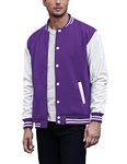 COOFANDY Mens Varsity Jackets Leather College High School Boys Bomber Streetwear Purple Large