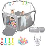CHOLY Baby Playpen for Baby and Toddlers, Sturdy Six Sides Play Pen with Breathable Mesh, Kids Activity Play Fence for Indoor Outdoor with Travel Bag(Light Grey)